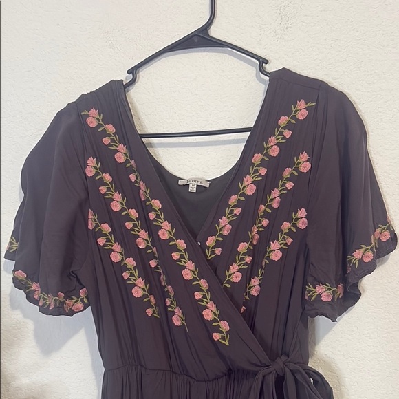 Floral Embroidered gray and pink faux wrap Maxi Dress Medium - Picture 3 of 5